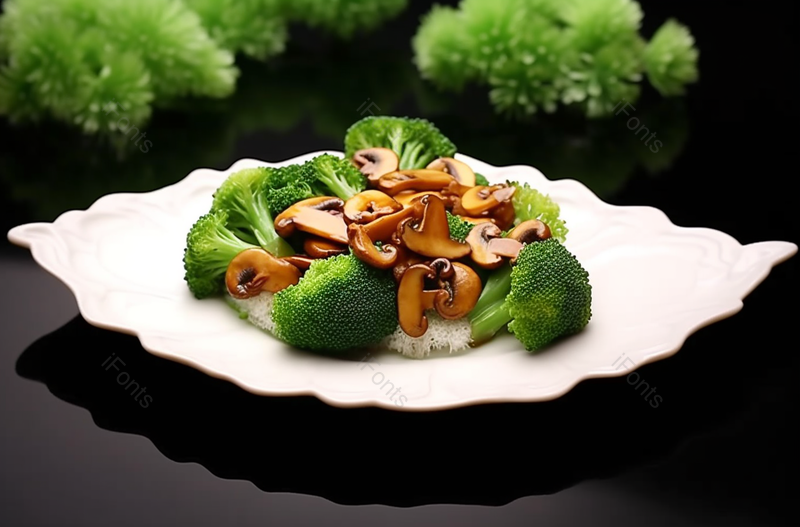 绿色健康蔬菜西兰花翡翠扒三菇,高清,摄影图,摄影图片,图片大全,摄影图免费下载